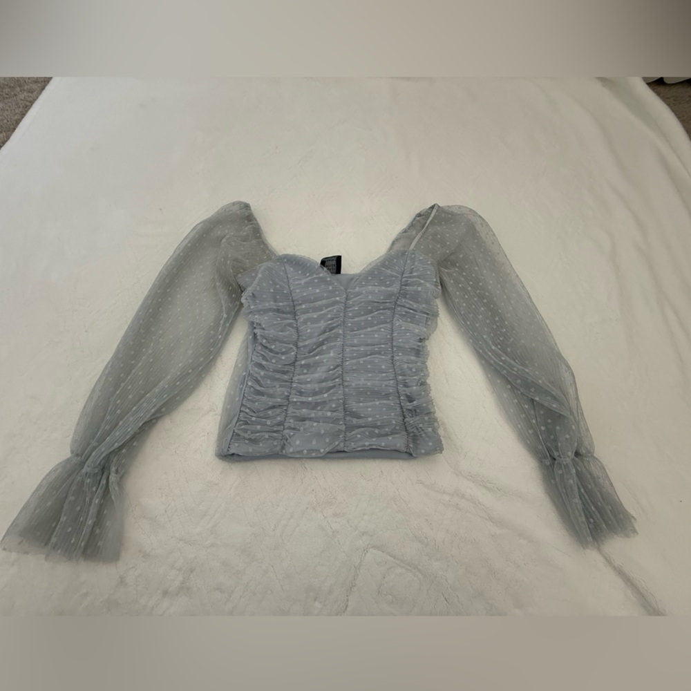 Madi Mase Light Blue Lace Top XS